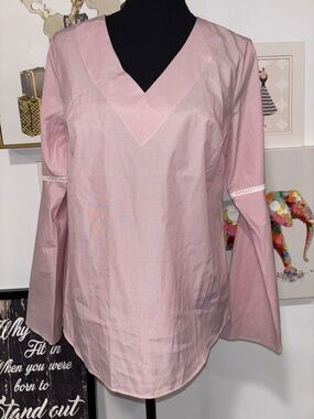 Philosophy Light Pink V-Neck Long Sleeve Blouse